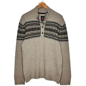Victorinox Wool Blend Pullover Sweater Size Large Button Henley Fairisle Brown